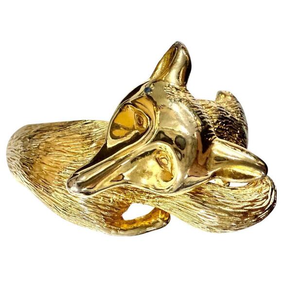 Vintage Gold Plated Castlecliff Fox Clasp Hinged Bracelet Animal Jewelry - Picture 3 of 5